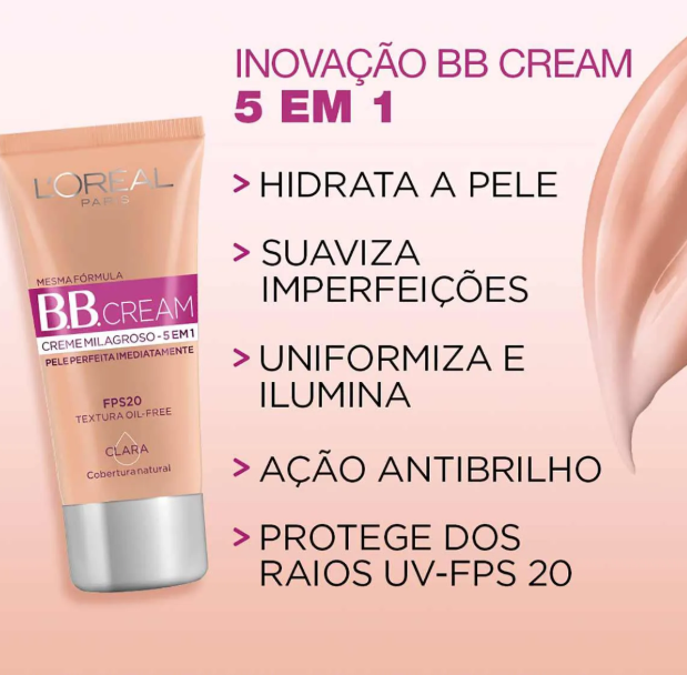 Base BB Cream L'Oréal Paris 5 em 1 Dermo Expertise Cor Clara FPS 20 30ml - Imagem 5