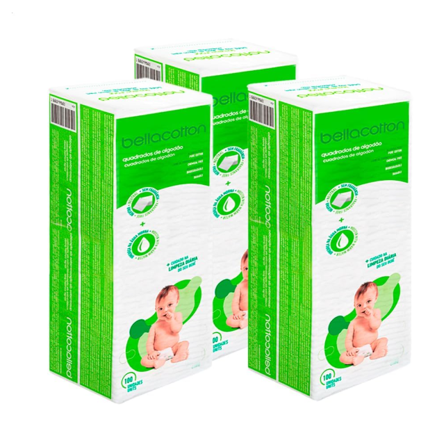 Algodão Quadrado Bellacotton Kit com 3 Pacotes