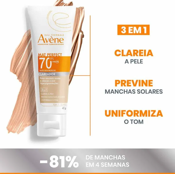Protetor Solar Facial Avène Mat Perfect FPS70 Fluido Clareador Claro 40g - Imagem 4