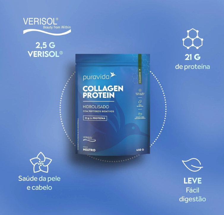 Collagen Protein Hidrolisado Puravida Sabor Neutro 450g - Imagem 3